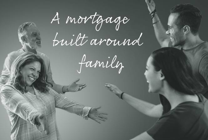 A happy family embracing over the Family Mortgage benefits
